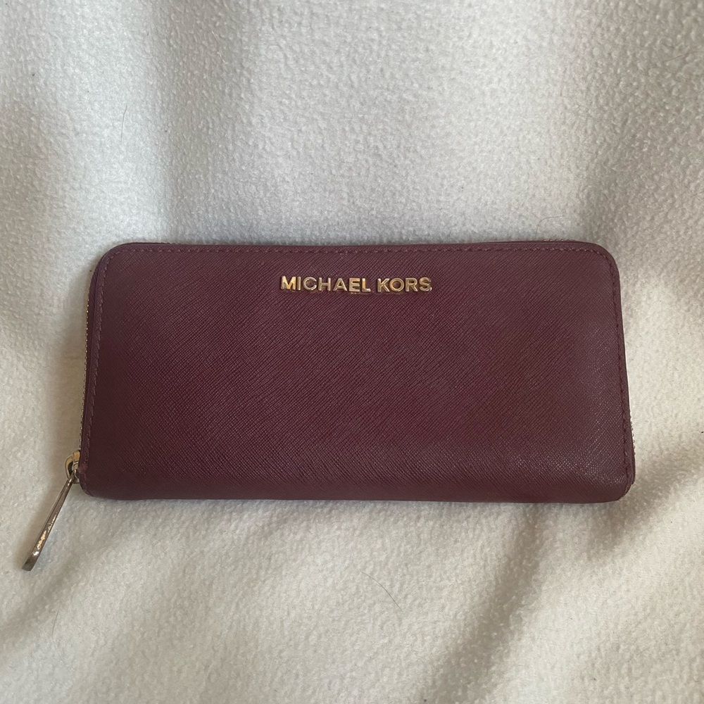 Michael Kors Maroon Wallet with Gold Accents